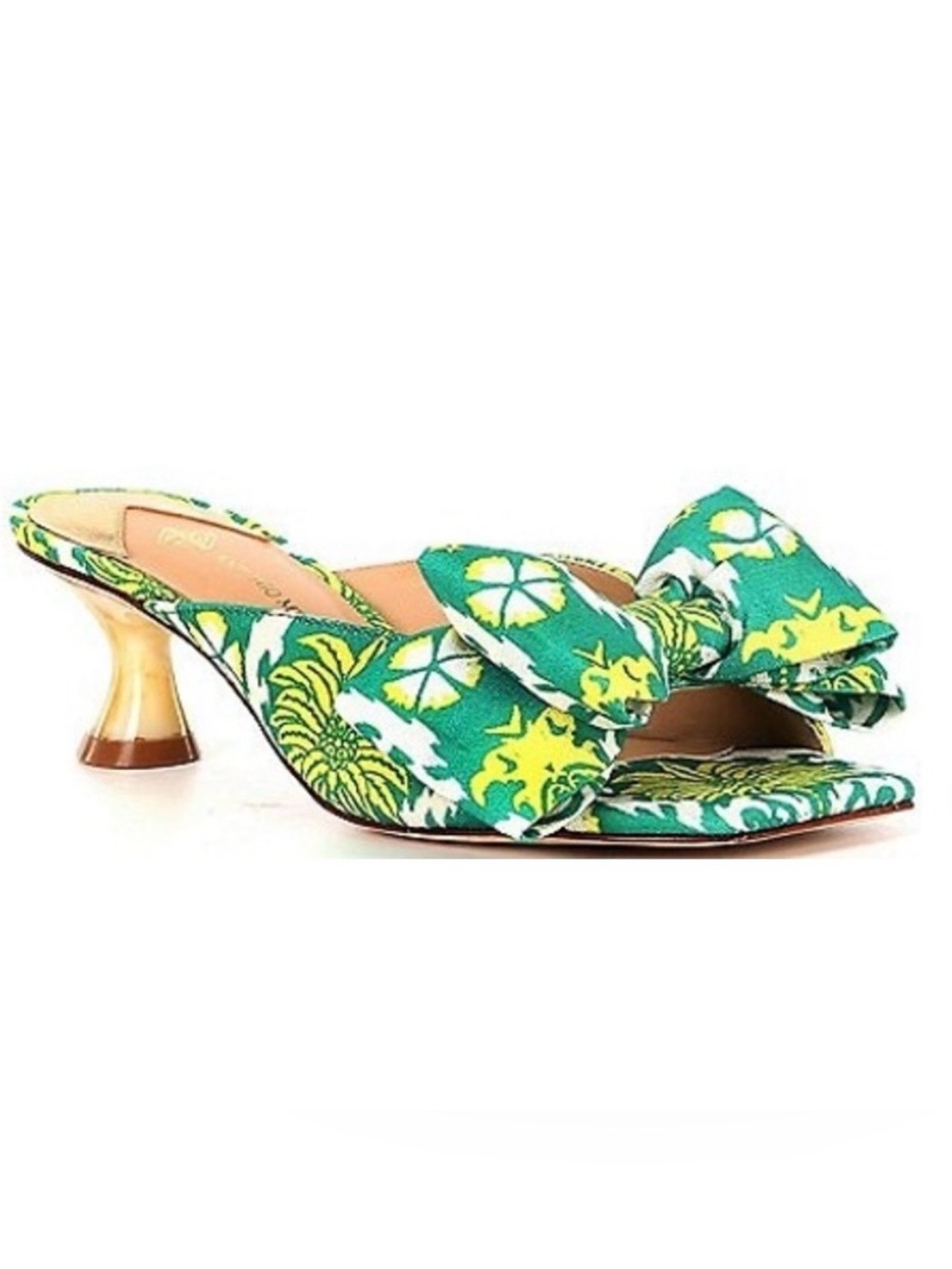 Antonio Melani Alora Royal Palm Print Bow Detail Slide Sandal Kitten Heels